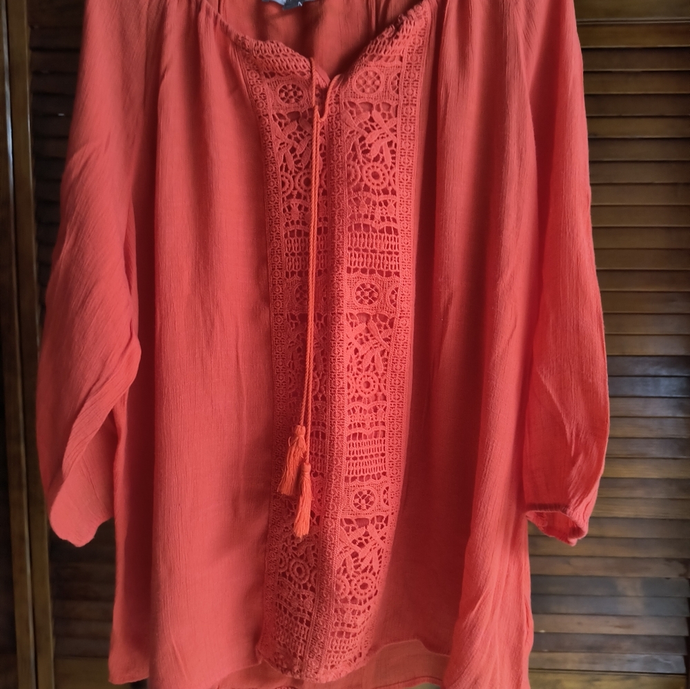 Valerie Stevens Orange Lace Accent Top